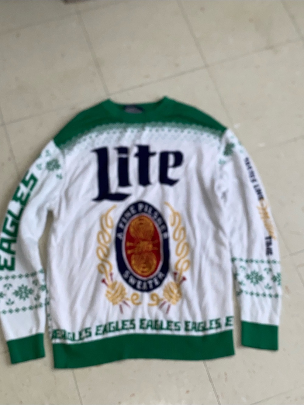 Miller Lite Philadelphia Eagles Green & White Crewneck Sweater